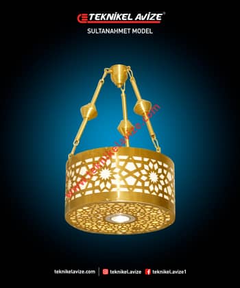 30 Cm Çap Tek Çemberli Geometrik Form Çember ; Iç-Dış-Alt Yüzeyi Selçuklu Dekoratif Tekli Sarkıt Avize - Teknikel Chandelier