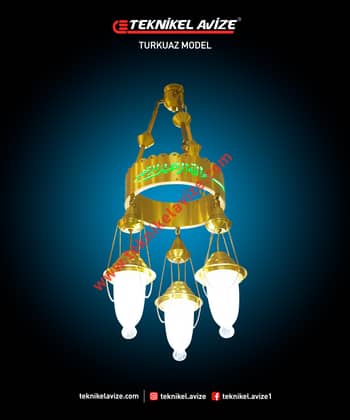 30 Cm Çap 1 Katlı Çember Dış Yüzey Ayetli Dar Kasalı Kasa Içi Led Strip Aydınlatmalı Sarkıt Kollu Avize - Teknikel Chandelier