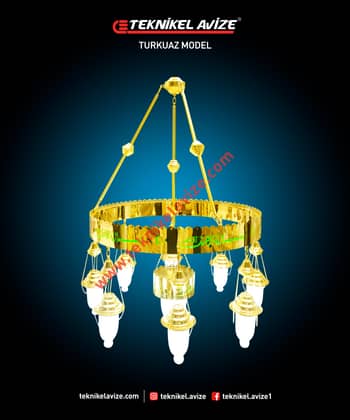 70 Cm Çap 1 Katlı Çember Dış Yüzey Ayetli Dar Kasalı Kasa Içi Led Strip Aydınlatmalı Sarkıt Kollu Avize - Teknikel Chandelier