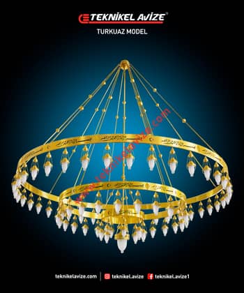 400 Cm Çap 3 Katlı Çember Dış Yüzey Ayetli Dar Kasalı Kasa Içi Led Strip Aydınlatmalı Sarkıt Kollu Avize - Teknikel Chandelier