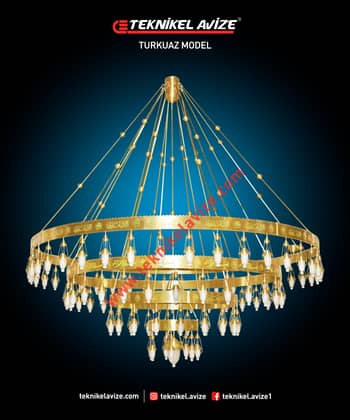 400 Cm Çap 4 Katlı Çember Dış Yüzey Ayetli Dar Kasalı Kasa Içi Led Strip Aydınlatmalı Sarkıt Kollu Avize - Teknikel Chandelier
