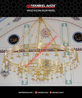 300 Cm Çap Üç Çemberli Kollu Fluu Selçuklu Form Dekoratif Sarkıt Avize - Teknikel Chandelier